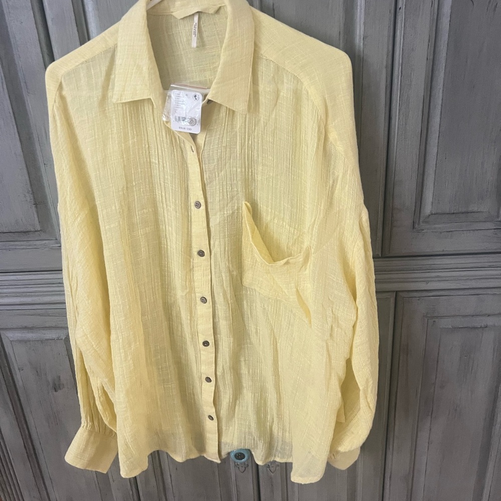 Free People Yellow Button-Up Blouse